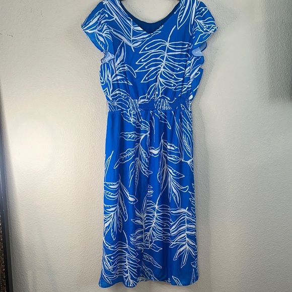 Blue Leaf Print‎ Dress - Picture 1 of 5